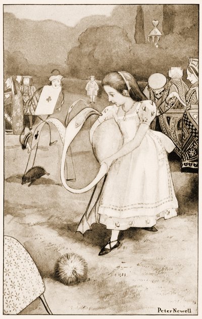 "ستلوي نفسها مستديرة وتنظر لأعلى في وجهها" ، رسم توضيحي لمغامرات لويس كارول "أليس" في بلاد العجائب ، 1901 بواسطة بيتر نيويل